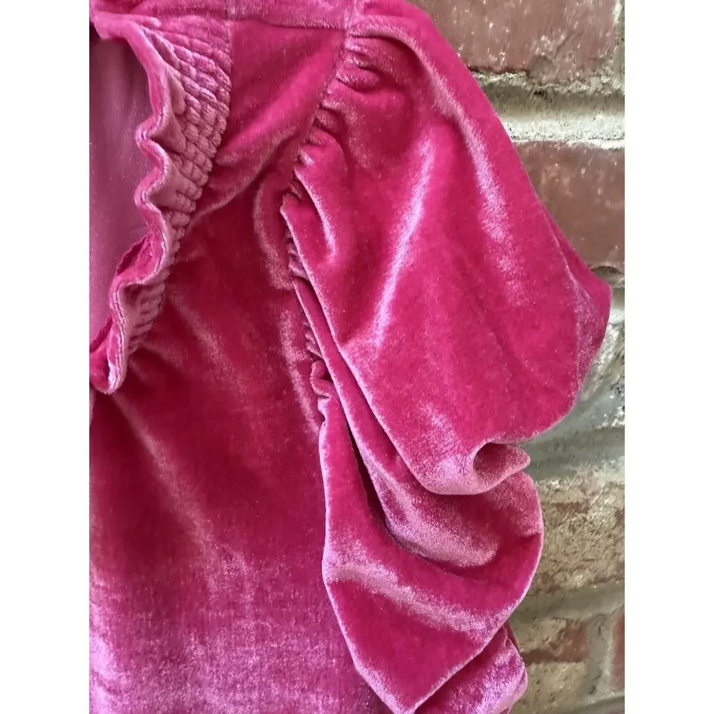 Free People Velveteen Crop Hot‎ Pink Peplum Puff Sleeve Oversized Top Blouse XS